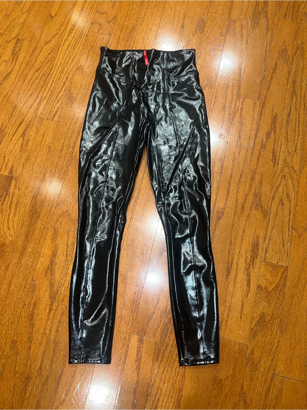 SPANX Faux Patent Leather Glossy Black Leggings High Waist Small Contour Shiny